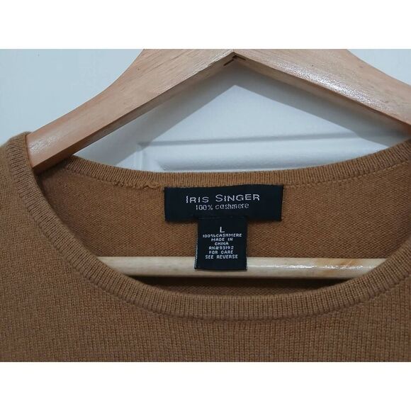 Iris singer womens large 100% cashmere sweater camel brown - Picture 3 of 5